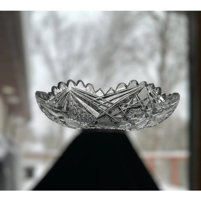 1900 - 1909 Antique, American Brilliant Period Crystal Glass Hand Cut Low Bowl Made by J Hoare For Sale - Image 5 of 13