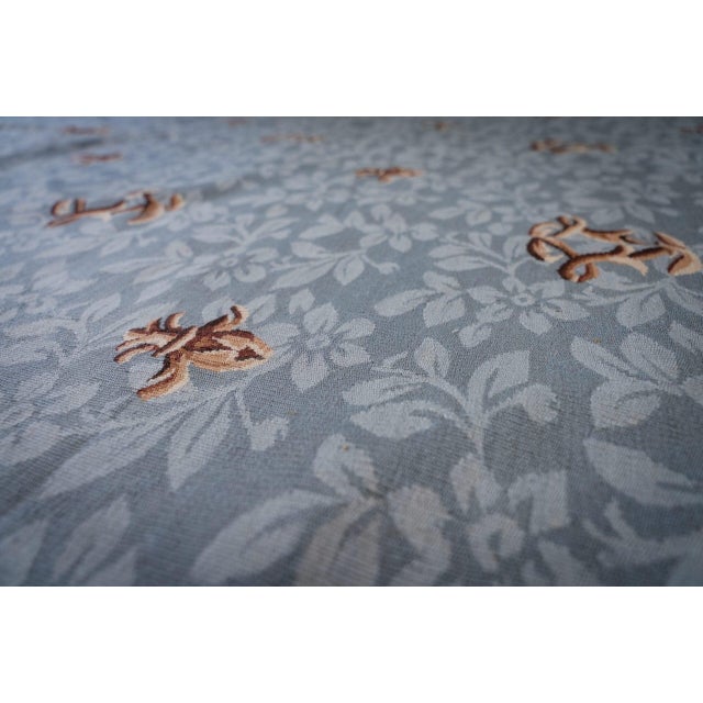 9x12 Vintage Aubusson Flat Weave Wool Rug, Blue Fleur-De-Lis For Sale - Image 9 of 15