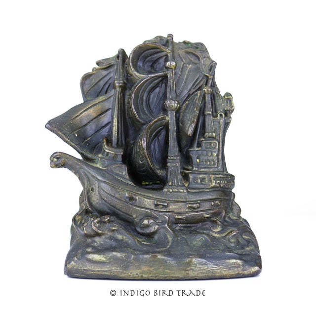 American Antique Armor Bronze Ship Bookends - Set of 2 For Sale - Image 3 of 10