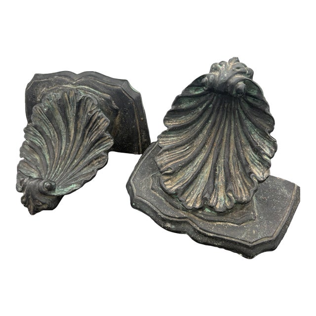 1980s A Pair of Heavy Plaster Wall Brackets With a Shell Motif For Sale