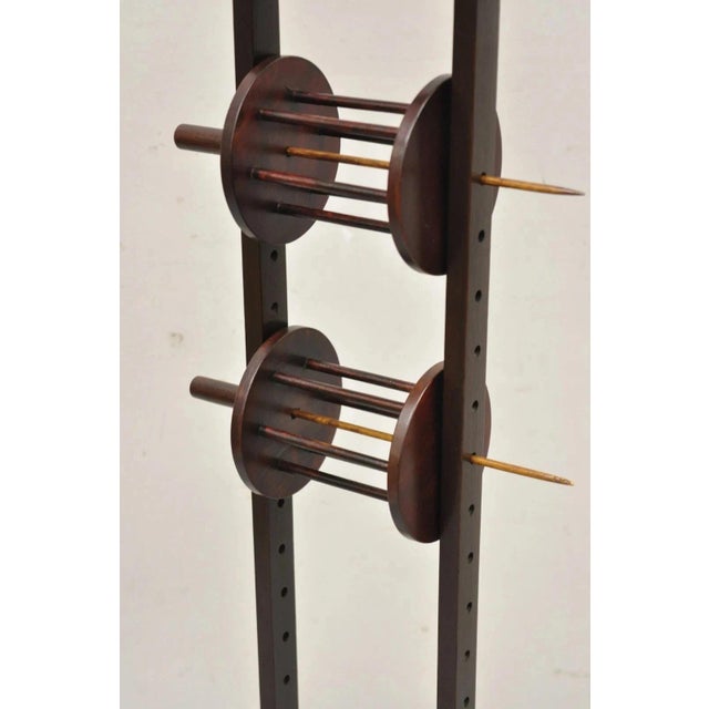 Antique American Primitive Mahogany Handmade Wool Winder Spool Thread Stand For Sale In Philadelphia - Image 6 of 10