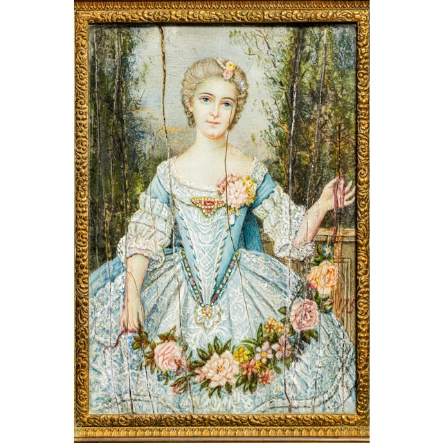 French Early 19th Century Charming French Neoclassical Antique Portrait Miniature Painting Woman Blue Dress Luxury Home Decor For Sale - Image 3 of 16