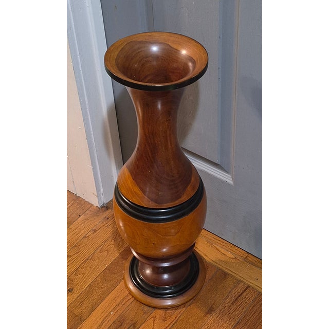Vintage Handmade Turned Wood Rustic Two Part Tall 24'' Floor Table Vase For Sale - Image 9 of 10