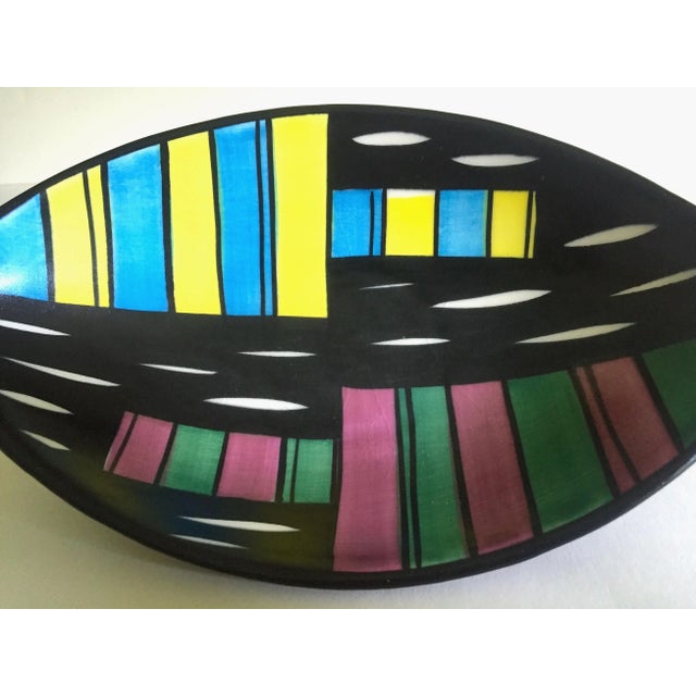 Mid 20th Century Vintage Mid Century Modern West German Schramberg Venezia Hand Painted Ceramic Art Pottery Elipse Bowl For Sale - Image 5 of 13