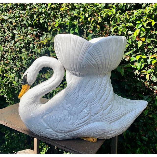 Hand Painted Glazed Italian Terra Cotta Swan Planter Jardiniere For Sale In Los Angeles - Image 6 of 13