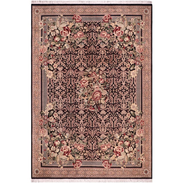 Art Nouveau Inspired 1990's Pak-Persian Black/Tan Wool Rug - 10'1'' X 14'0'' For Sale - Image 9 of 9