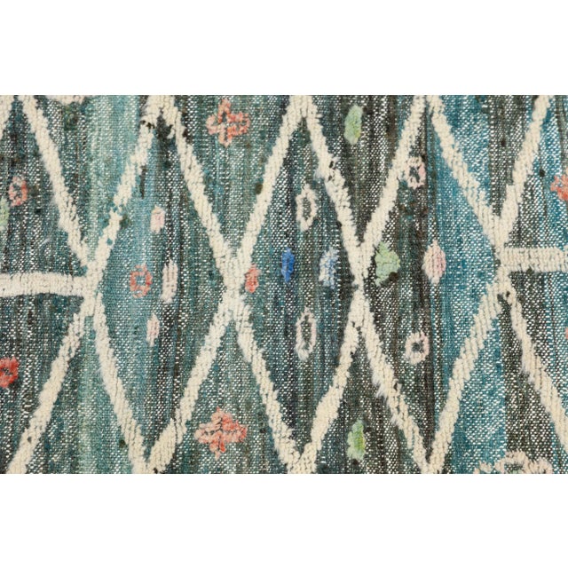 Modern Moroccan Style Geometric Rug – Hand-Knotted Teal & Charcoal Wool 9x12 For Sale In New York - Image 6 of 11