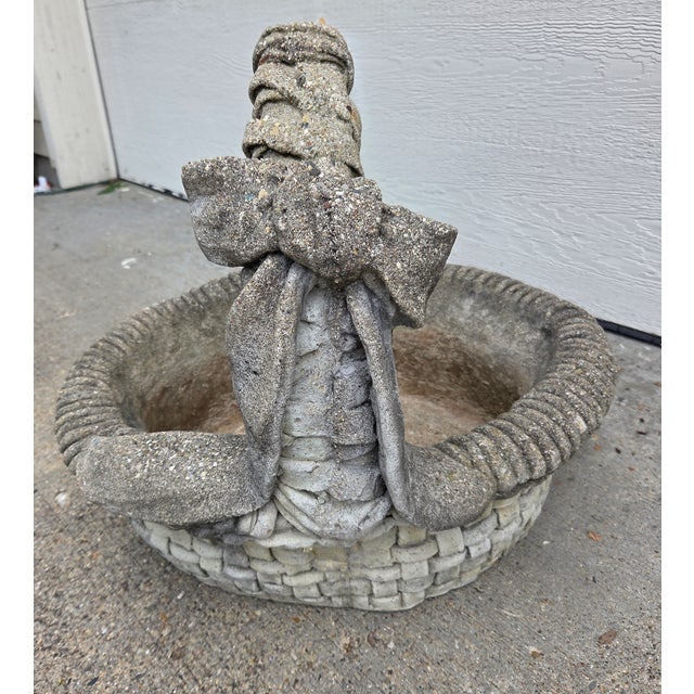 English Vintage Cement Garden Planter Basket For Sale - Image 3 of 13