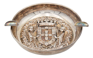 Circular Silver Ashtray with Two Cigarette Holders