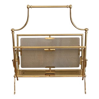 Vintage Italian Magazine Rack in Brass and Smoked Glass by Cesare Lacca for Fontana Arte, 1950s For Sale