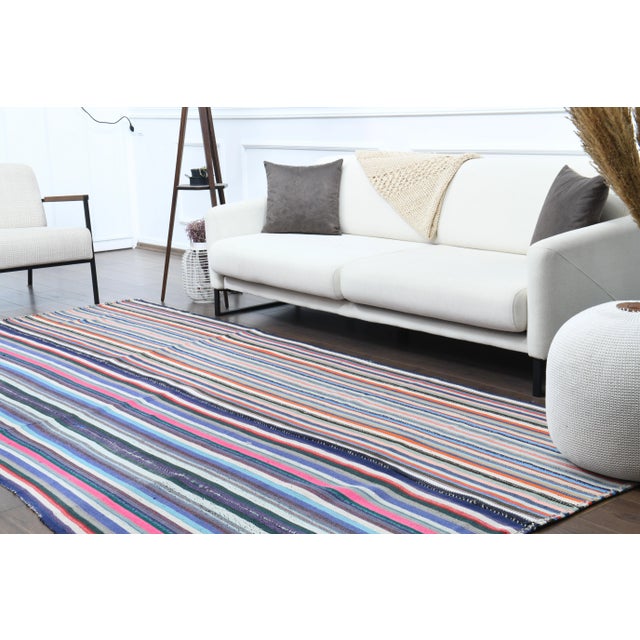 1970s 1970s Vintage Turkish Oushak Handmade Wool Cotton Blue Area Rug For Sale - Image 5 of 12