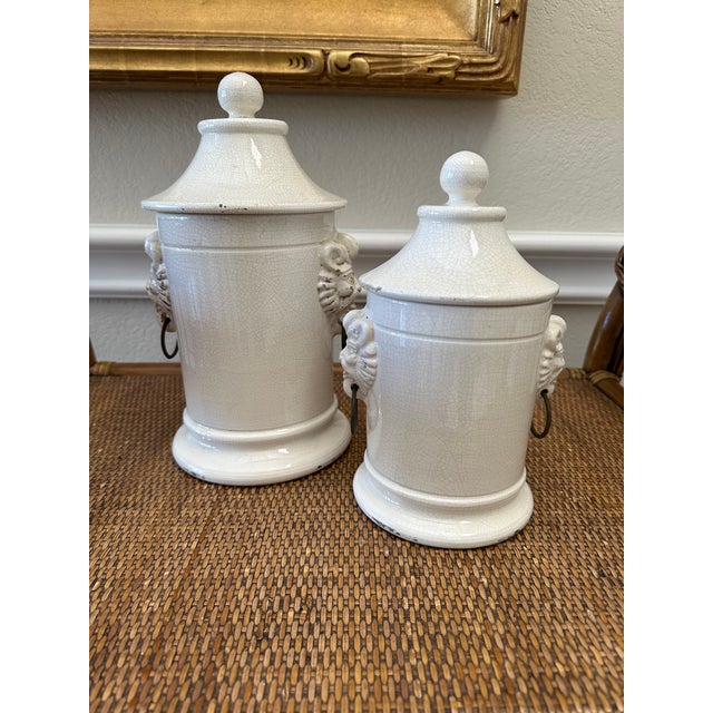 Vintage Italian Rustic Ceramic Ginger Jar With Lid and Lionheads For Sale - Image 12 of 15