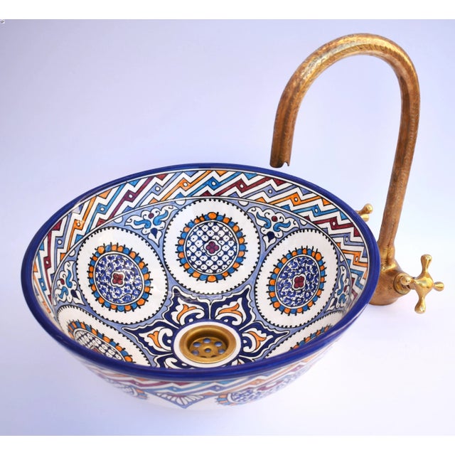Moroccan Moroccan Painted Above Counter Sink Bowl For Sale - Image 3 of 7