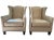 Pair Vintage Henredon Wingback Chairs – Ivory Leather, Geometric Pattern, Nailhead Trim For Sale - Image 13 of 18