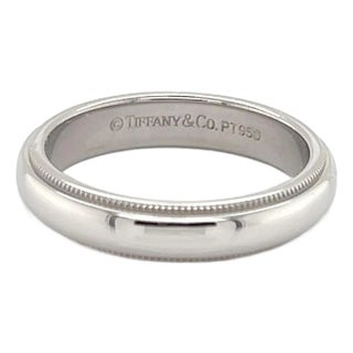 Late 20th Century Tiffany & Co. Platinum 4mm Wide Double Milgrain Wedding Band Ring - Size 7 For Sale