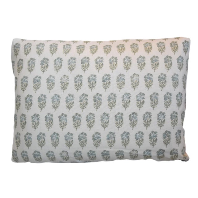 Custom-tailored designer pillow in hand-blocked floral fabric by Wells Abbott, called "Alya Chota," featuring a beautiful,...