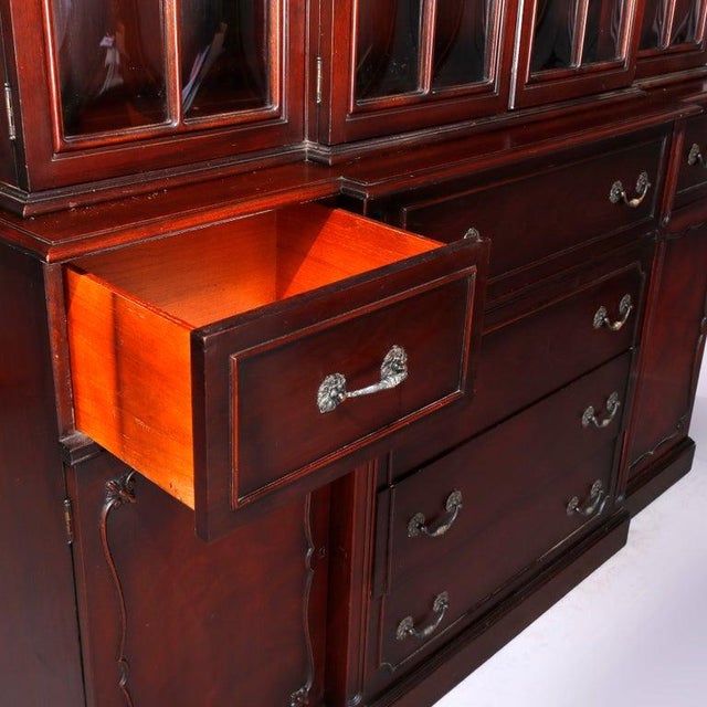 Wood Mahogany Bubble Glass 4 Door Breakfront China Cabinet C1930 For Sale - Image 7 of 14