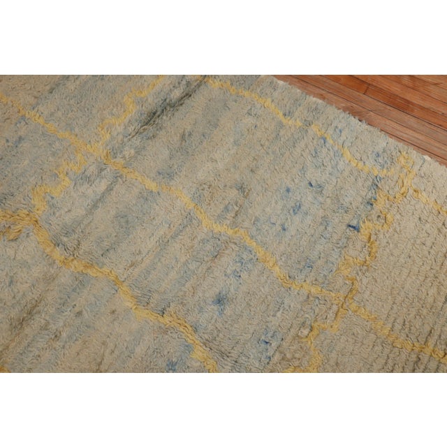 Soft Blue Yellow Turkish Shag Gallery Size Rug For Sale - Image 4 of 6