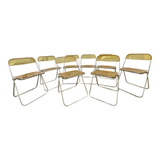 1960s Plia Folding Chairs in Yellow Lucite by Castelli, Italy- Set of 8 For Sale