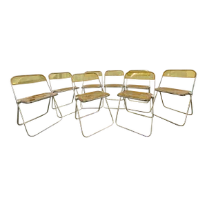 1960s Plia Folding Chairs in Yellow Lucite by Castelli, Italy- Set of 8