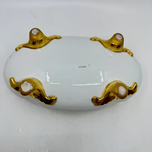 Vintage Bavarian Gold Trimmed Porcelain Oval Claw Foot Bowl For Sale - Image 9 of 10
