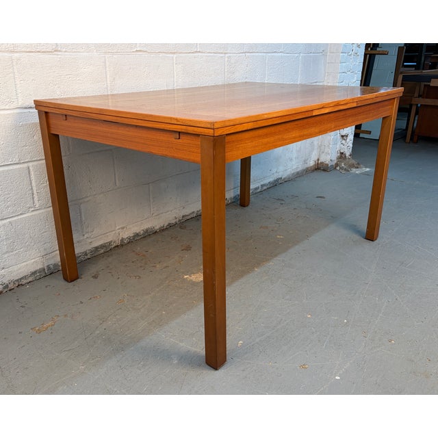 Brown Mid-Century Modern Danish Teak Draw-Leaf Table For Sale - Image 8 of 12