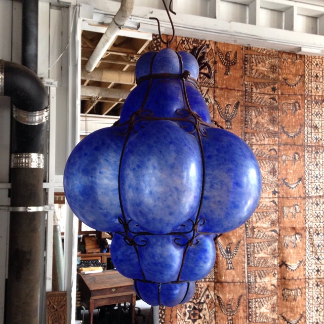 Gorgeous cobalt blue Hand blown Venetian glass chandelier. Electrified and ready to use!