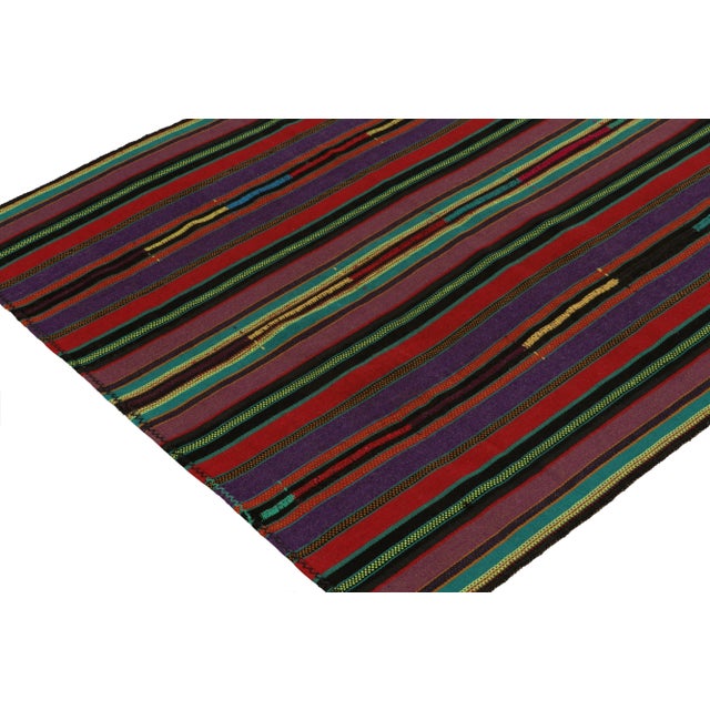 Rug & Kilim 1950s Vintage Chaput Kilim Style in Red, Purple, Green Stripe Patterns For Sale - Image 4 of 7