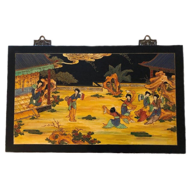 Wood Vintage Japanese Geisha Girls Hand-Painted Wood Wall Hanging Plaque For Sale - Image 7 of 7