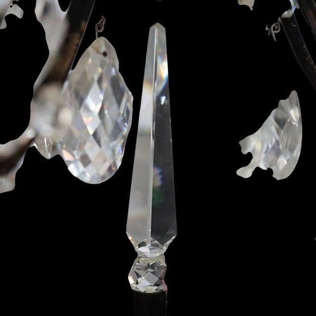 1930s Vintage Crystal, Glass & Ebonized Iron 5-Light Chandelier With Porcelain Flowers For Sale - Image 5 of 11