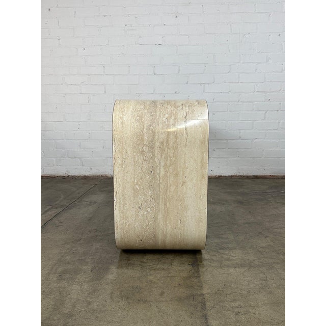 Postmodern 1990s Faux Travertine Scroll Console Table For Sale - Image 3 of 12