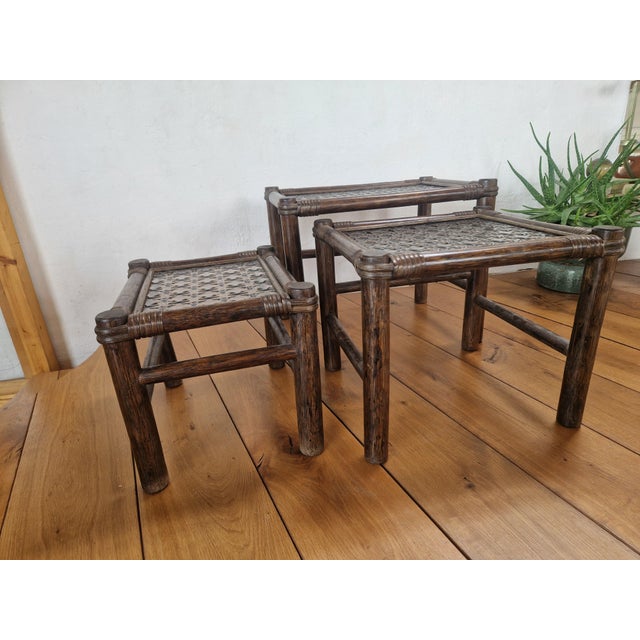 Vintage Manou Bamboo Nesting Tables, 1970s, Set of 3 For Sale - Image 10 of 11