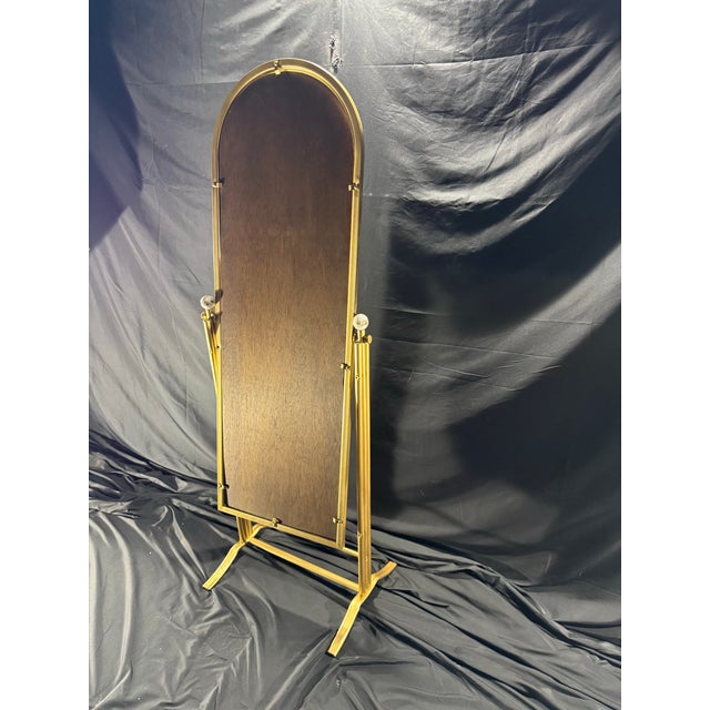 Metal Gold-Tone Arched Cheval Mirror Frame With Floral Porcelain Finials For Sale - Image 7 of 8