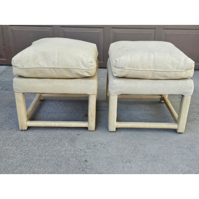 Mid-Century Modern 1970s Square Pillow Top Ottomans Attributed to Milo Baughman- A Pair For Sale - Image 3 of 11