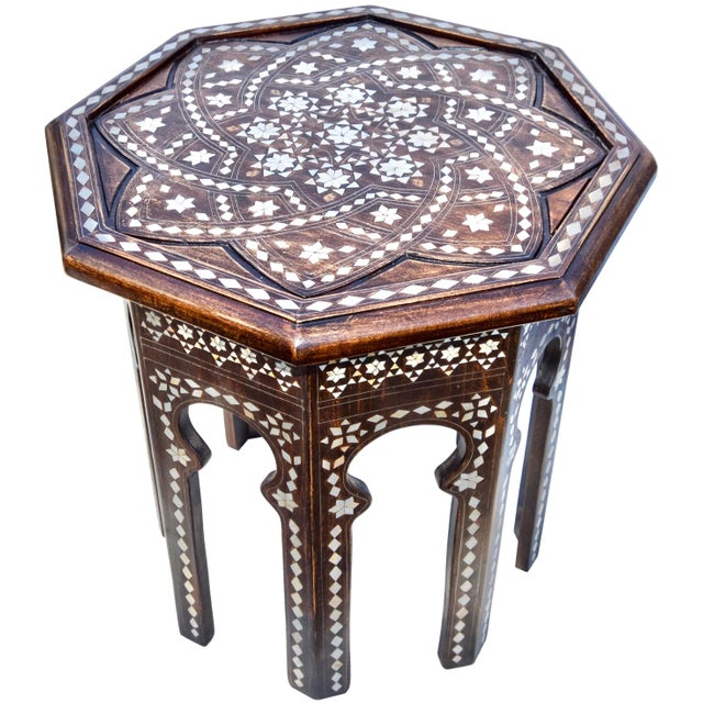Early 21st Century Handcrafted Moorish-Patterned Mother-Of-Pearl Accent Table For Sale - Image 5 of 8
