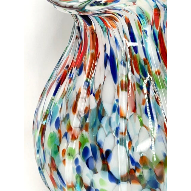 1990s Vintage MCM Millefiori Speckled Ruffled Top Art Glass 7.5" Vase For Sale - Image 5 of 9
