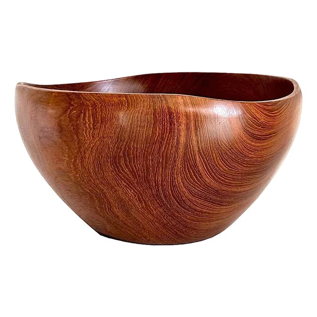 Mid 20th Century Organic Modern Extra Large Hand Turned Teak Wood Bowl For Sale