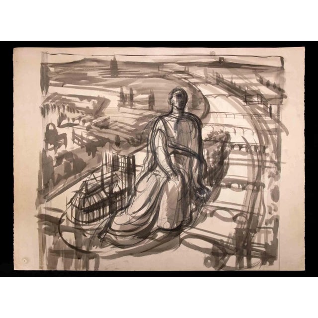 Figure sitting is an original artwork, pencil, charcoal, gouache on paper. Is not signed and dated but we can attribute...