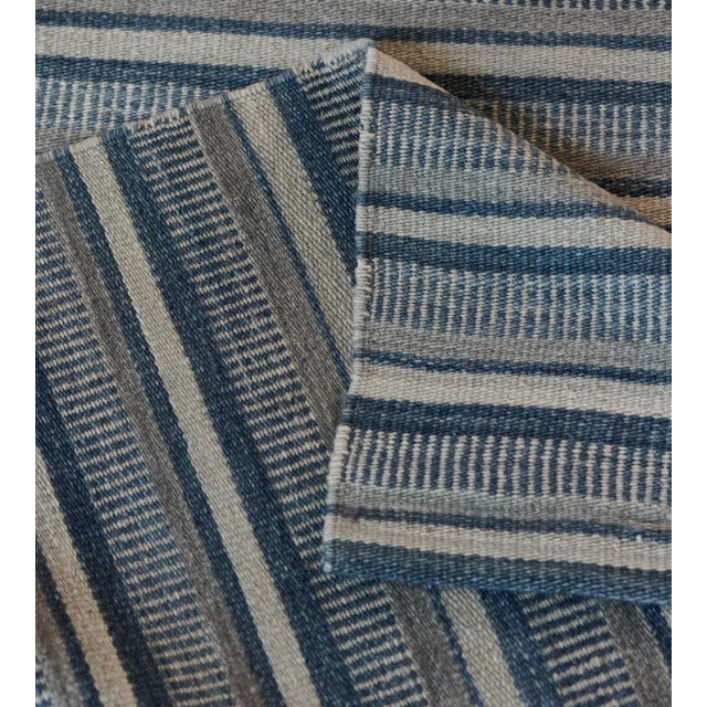 2010s Modern Handwoven Blue Striped Flatweave Rug For Sale - Image 5 of 8