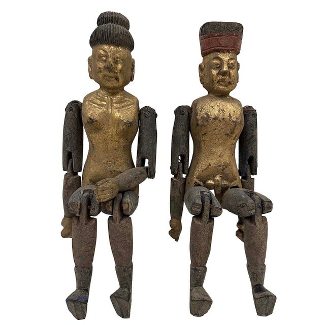 Gold Early 20th Century Antique Chinese Gilt Carved Camphor Wood Adult Toys For Sale - Image 8 of 13