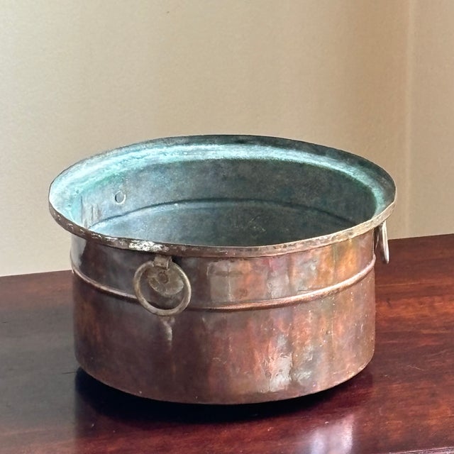 Antique Hand-Hammered Tinned Copper Pot W/ Ring Handles For Sale - Image 4 of 11