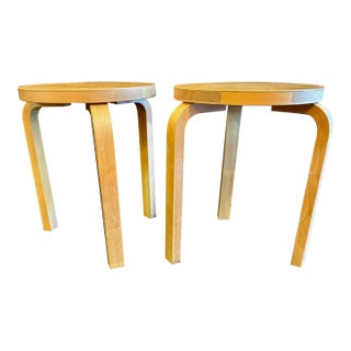 Artet Alvar Aalto Original Design - Three Legged Stool Model 60 - Honey Stained - 2002 - A Pair For Sale