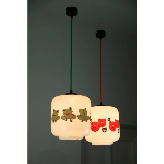 Glass Frogs and Cats Childrens Pendant Lamps, 1980s, Set of 2 For Sale - Image 7 of 16