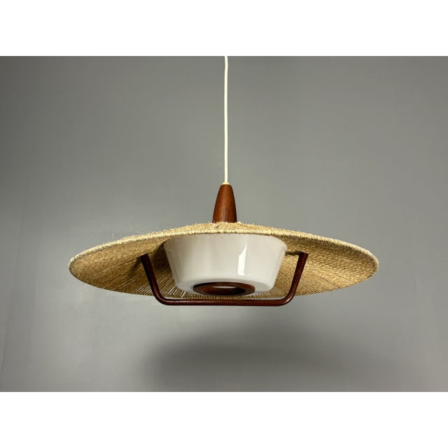 Large Mid-Century Teak and Sisal Cord Pendant from Temde Leuchten, 1960s For Sale - Image 9 of 17