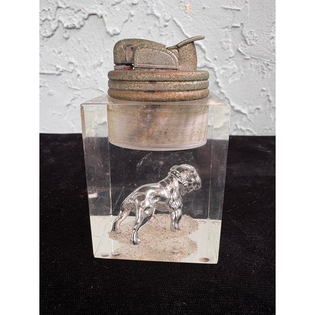 Mid 20th Century Lucite Table Lighter With Chrome Bulldog Figurine For Sale - Image 4 of 8