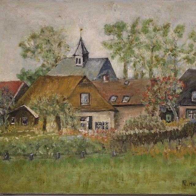 Dutch Artist, View of Houses in Impressionist Style, 1950, Oil on Canvas For Sale - Image 11 of 13