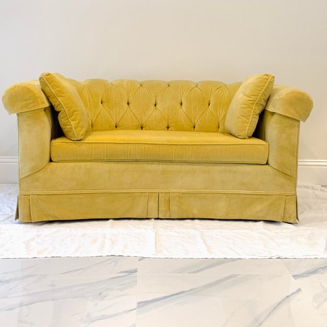 Vintage 1950s Hollywood Regency Tufted Yellow Velvet Loveseat Chairish