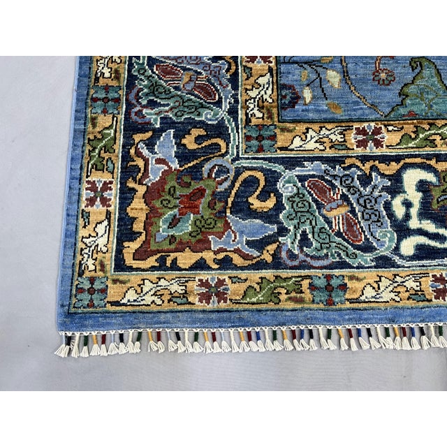 Blue Afghan Sultani Wool Rug, Natural Dye Persian Bijar Floral Design, 6′7″ × 9′9″ For Sale - Image 13 of 15
