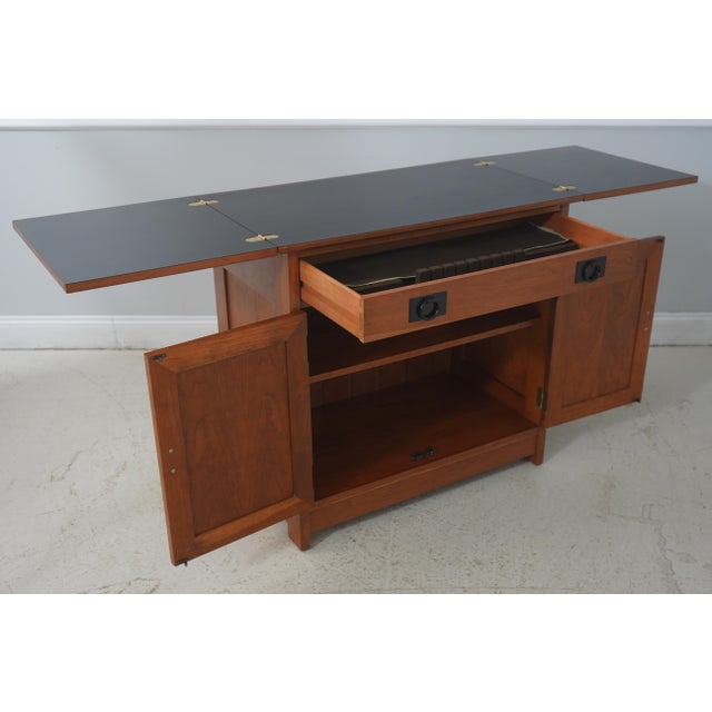 Mission Stickley Cherry Mission Inlaid Fold Top Bar Cabinet For Sale - Image 3 of 18