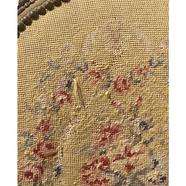 1930s Vintage French Provincial Fauteuil Chair With Floral Needlepoint Design For Sale - Image 9 of 12